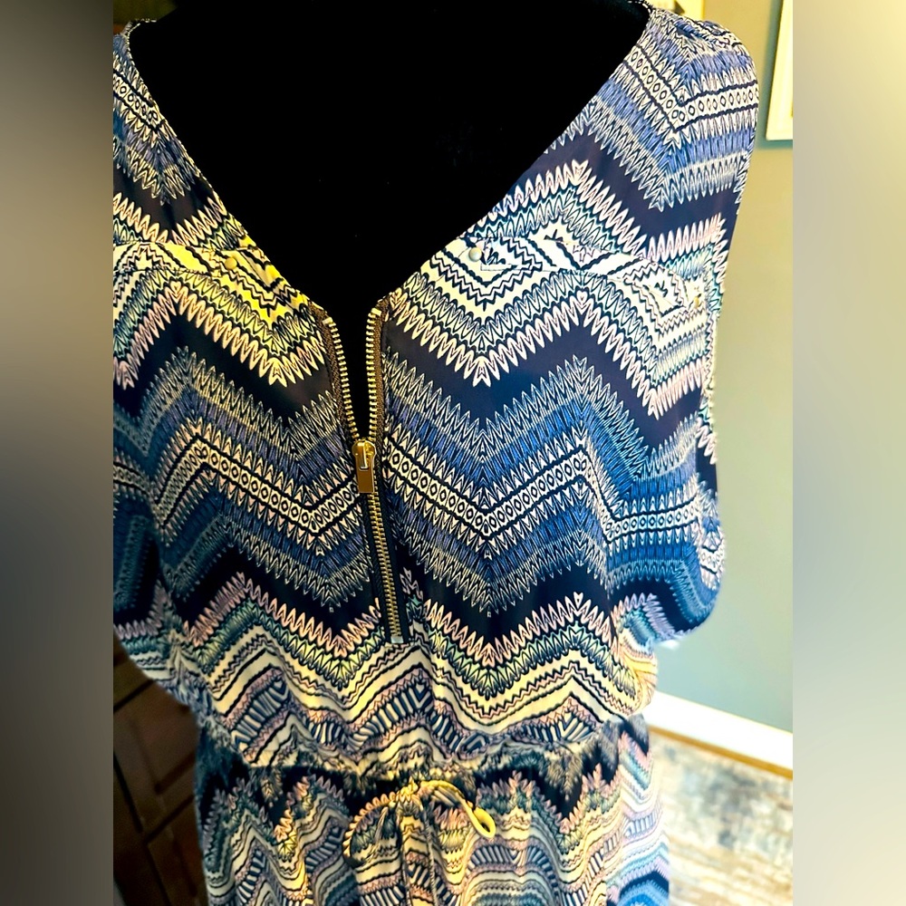 Chevron V-Neck Dress with Zipper